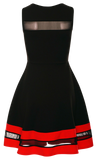 Dresses, Black Sleeveless Mesh Insert Contrast Skater Dress - IkoChic