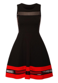 Black vintage style mesh insert skater dress with red lining detail and sleeveless design - sexy date night dress from IkoChic.