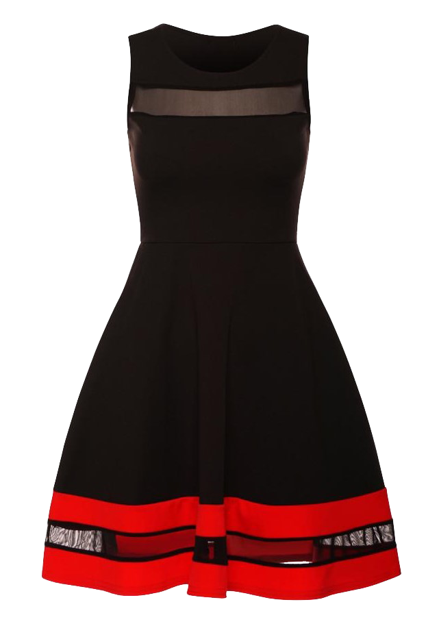 Black vintage style mesh insert skater dress with red lining detail and sleeveless design - sexy date night dress from IkoChic.