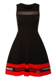 Dresses, Black Sleeveless Mesh Insert Contrast Skater Dress - IkoChic