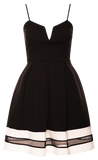 Dresses, Black Mesh Insert Contrast Skater Dress with Strap - IkoChic
