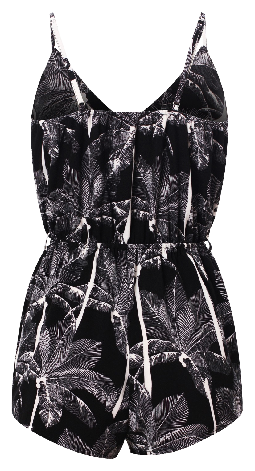 Playsuit, Sleeveless Tropical Print Playsuits with straps & pockets - IkoChic