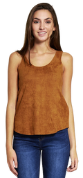 Faux suede sleeveless cami top - versatile and chic fashion for any occasion. Comes in Khaki and Camel colours.