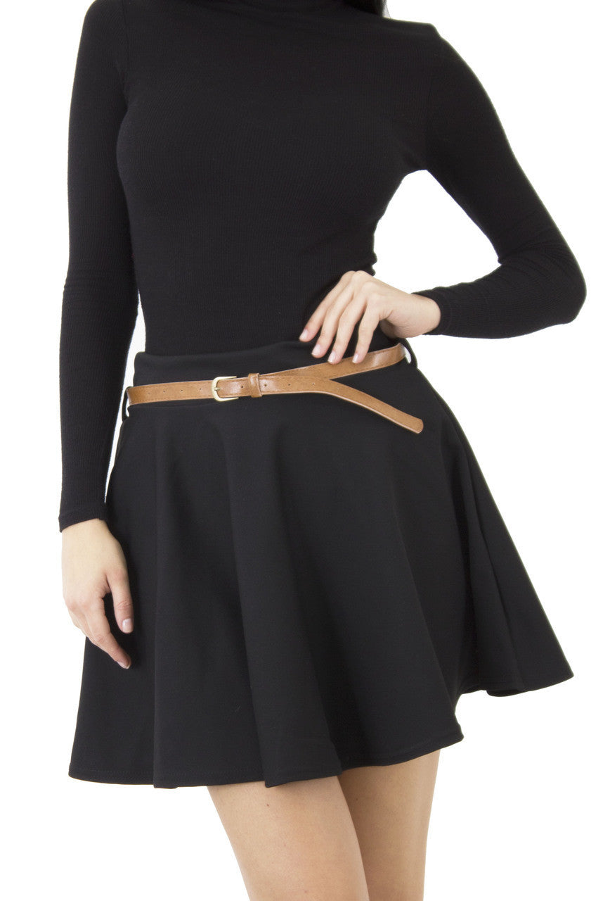 Skirts, Plain Flared Mini Skater Skirt with Belt - IkoChic