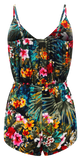 Playsuit, Sleeveless Tropical Print Playsuits with straps & pockets - IkoChic
