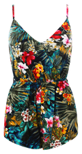 Playsuit, Sleeveless Tropical Print Playsuits with straps & pockets - IkoChic