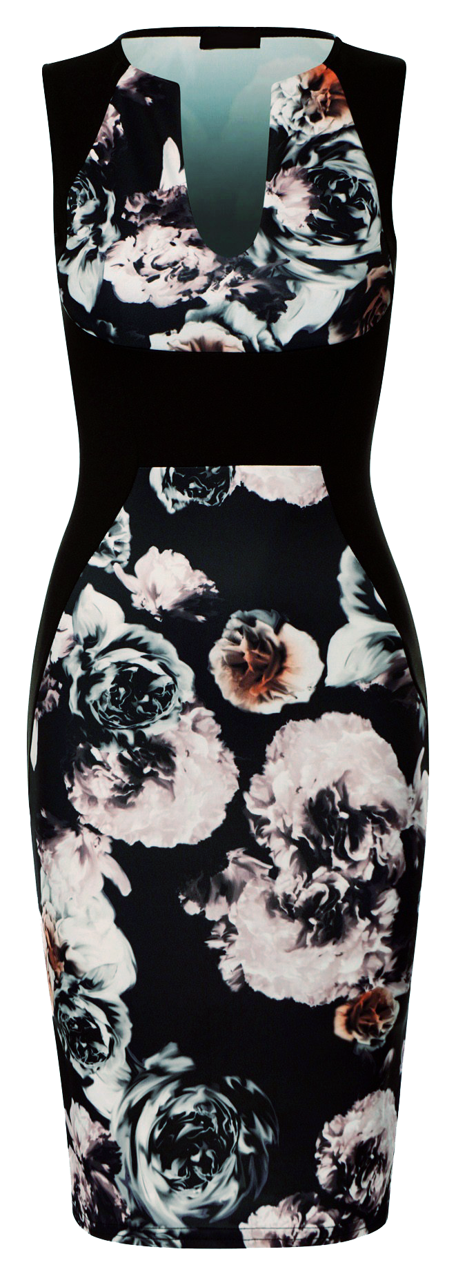 Dresses, Grey Peach Multicoloured Side Panel Style Floral Bodycon Dress - IkoChic