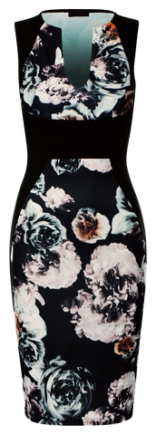 Dresses, Grey Peach Multicoloured Side Panel Style Floral Bodycon Dress - IkoChic