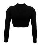 Shirts & Tops, Long Sleeved Turtle Neck Knitted Cropped Top - IkoChic