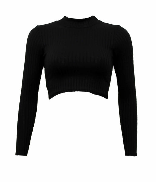 Shirts & Tops, Long Sleeved Turtle Neck Knitted Cropped Top - IkoChic