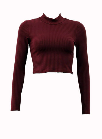 Shirts & Tops, Long Sleeved Turtle Neck Knitted Cropped Top - IkoChic