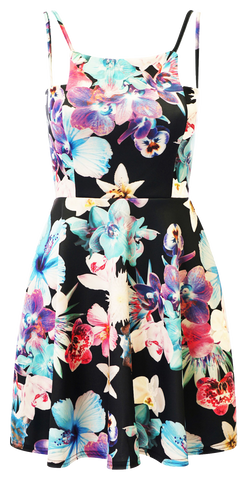 Dresses, Floral Sleeveless Skater Dress - IkoChic
