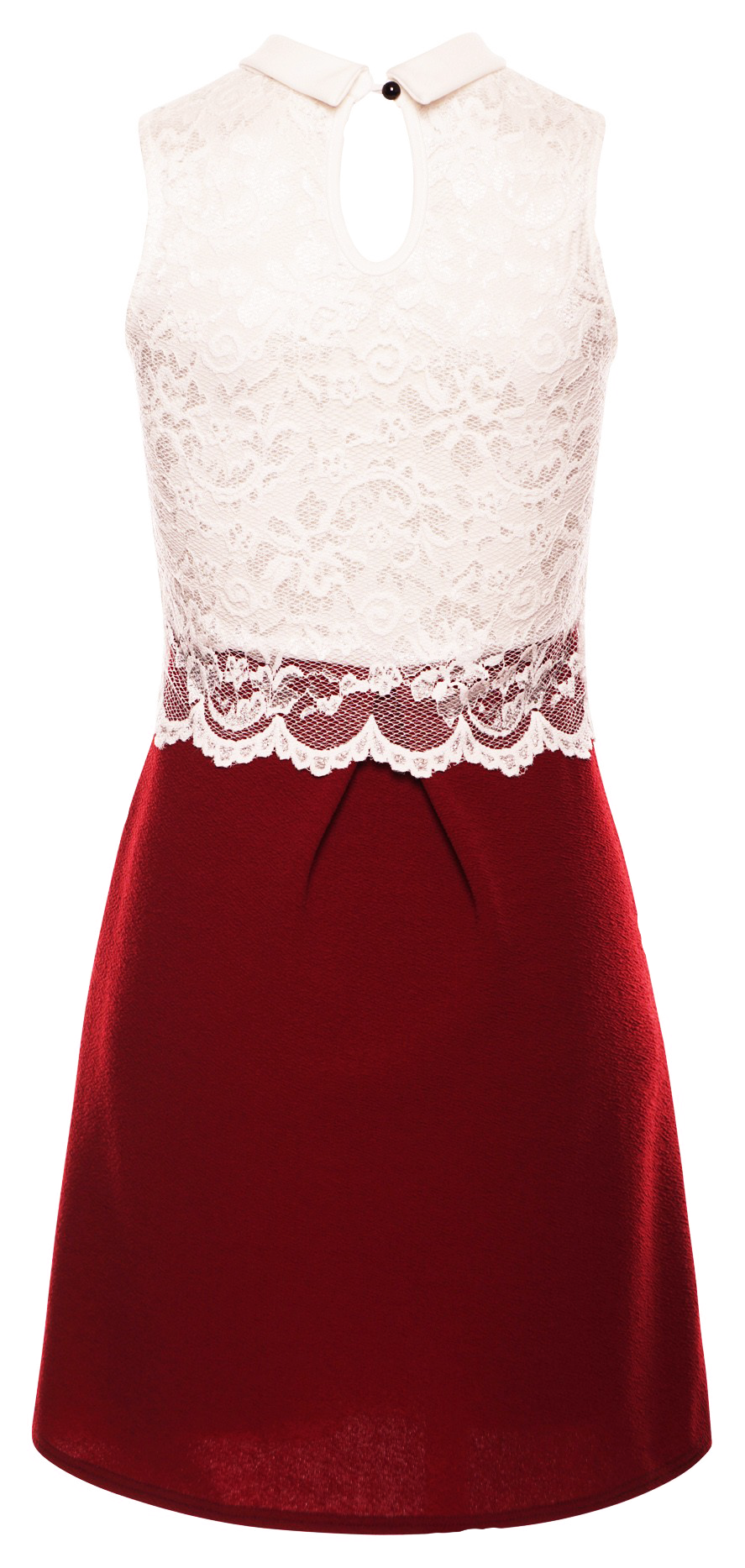 Dresses, White Wine Delicate Floral Lace Overlay Crepe Style Dress - IkoChic