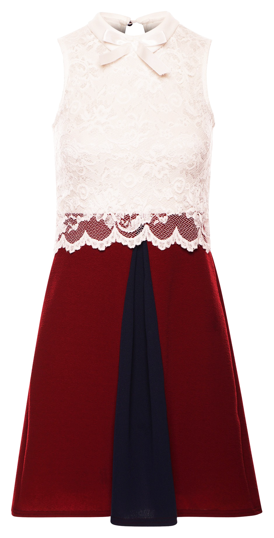 Dresses, White Wine Delicate Floral Lace Overlay Crepe Style Dress - IkoChic