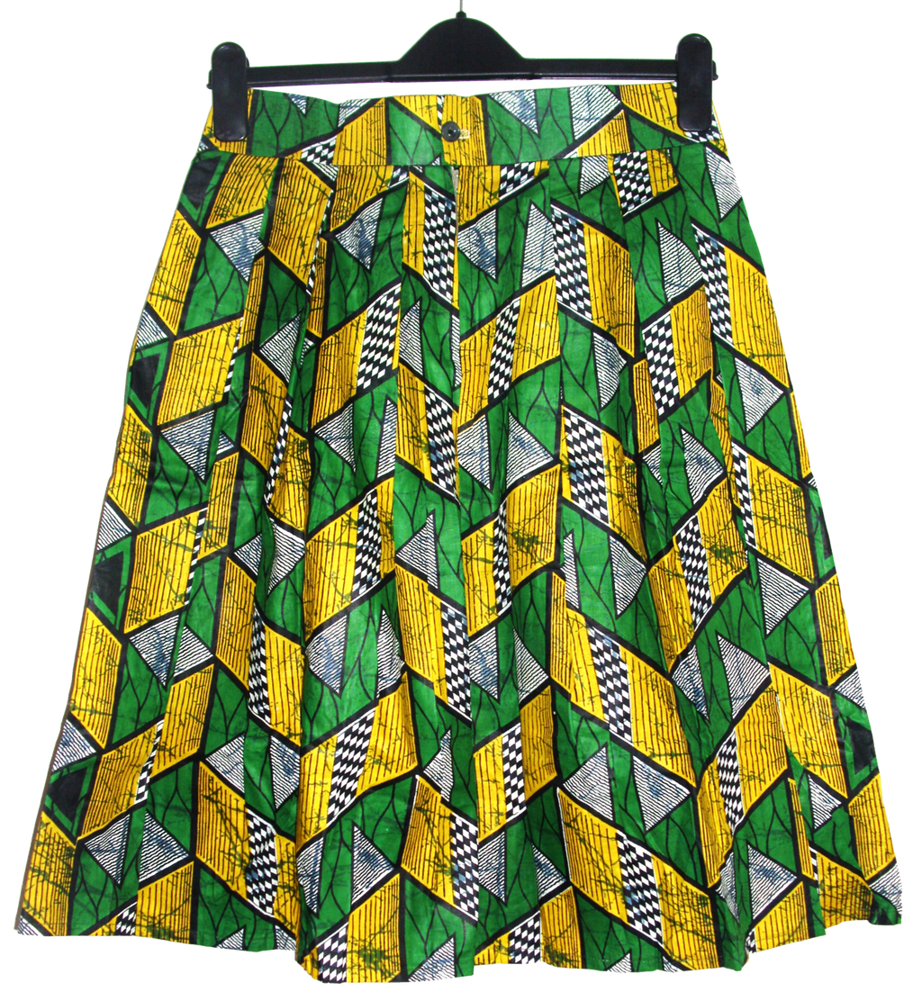 Skirts, Ethnic Vintage Pleated Kitenge Midi Skirt with Pockets - IkoChic
