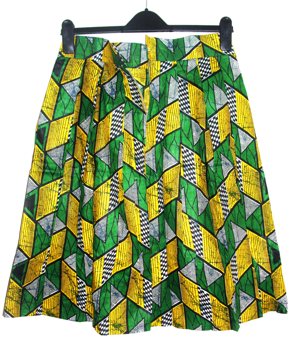 Skirts, Ethnic Vintage Pleated Kitenge Midi Skirt with Pockets - IkoChic