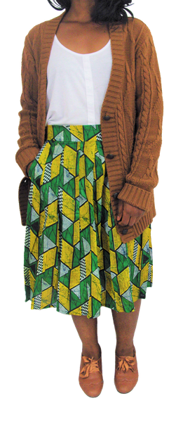 Skirts, Ethnic Vintage Pleated Kitenge Midi Skirt with Pockets - IkoChic