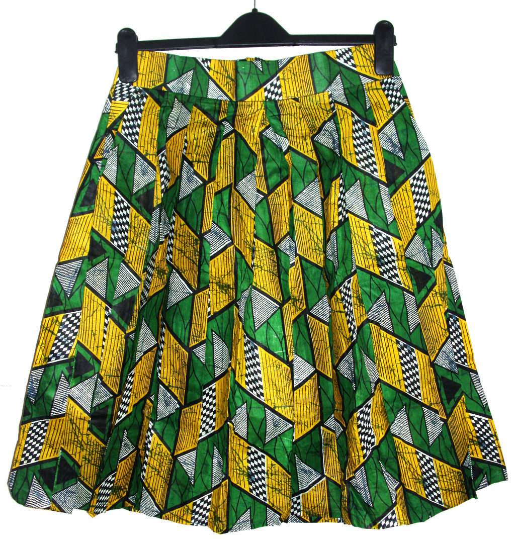 Skirts, Ethnic Vintage Pleated Kitenge Midi Skirt with Pockets - IkoChic