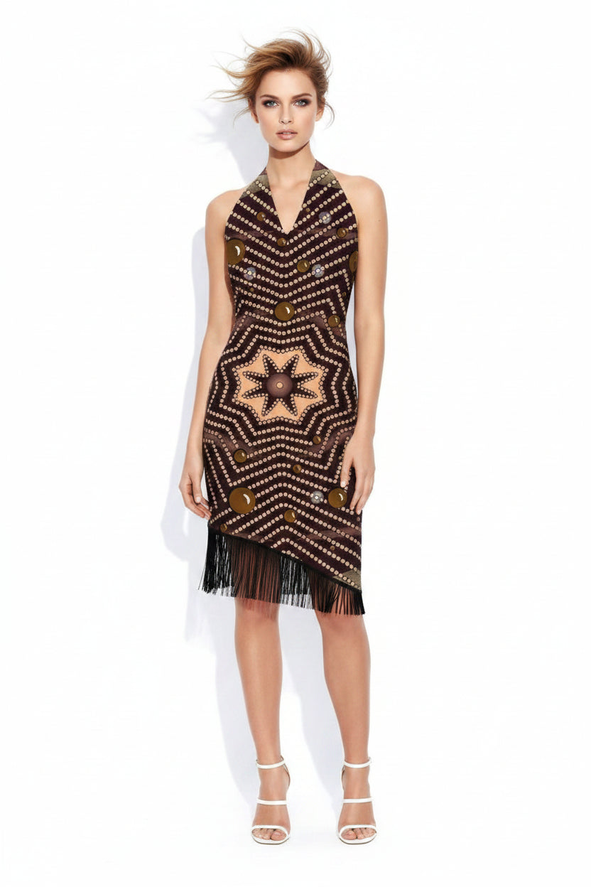 Clothing, Ankara V-Neck Halter Dress with Tassels - IkoChic