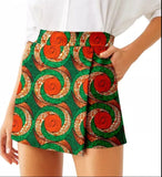 Vintage Chic (Green & Red Swirls) Ankara Short Skirt